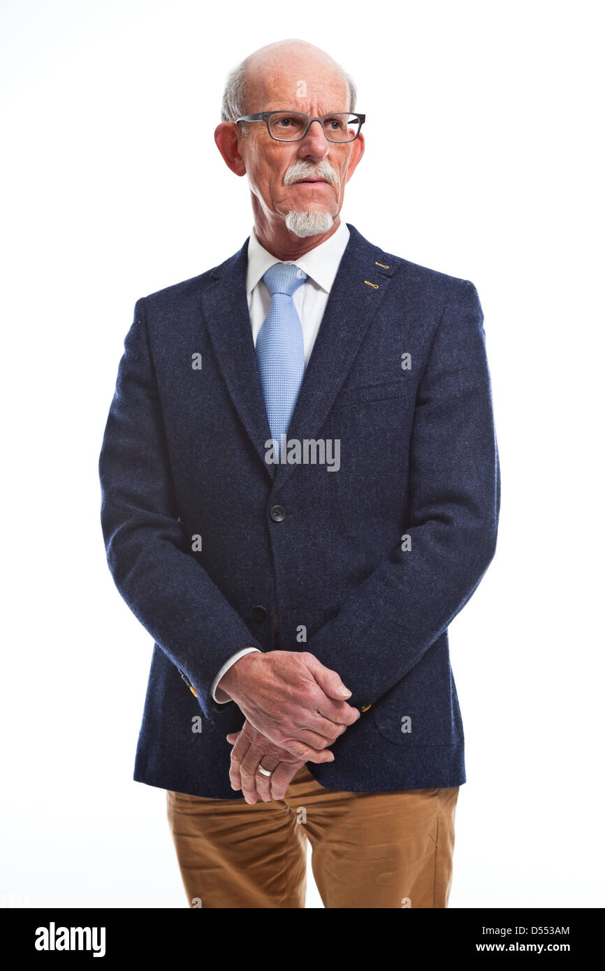 Serious well dressed senior man with glasses. Isolated. Stock Photo
