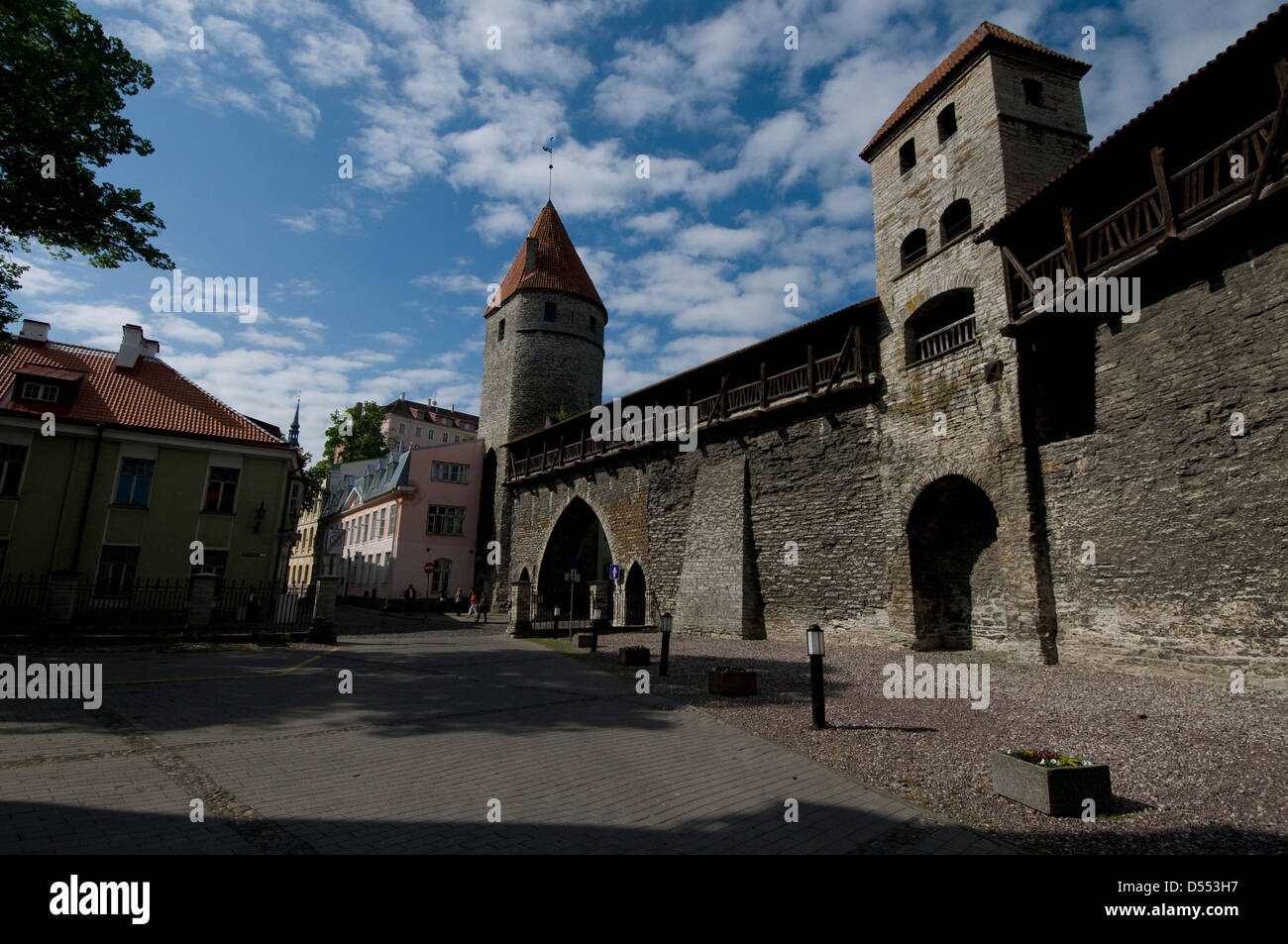 Nunna and Sauna towers and the Monastery Gate are part of the 1.85km original fortified city wall in Tallinn Old Town, Tallinn Stock Photo
