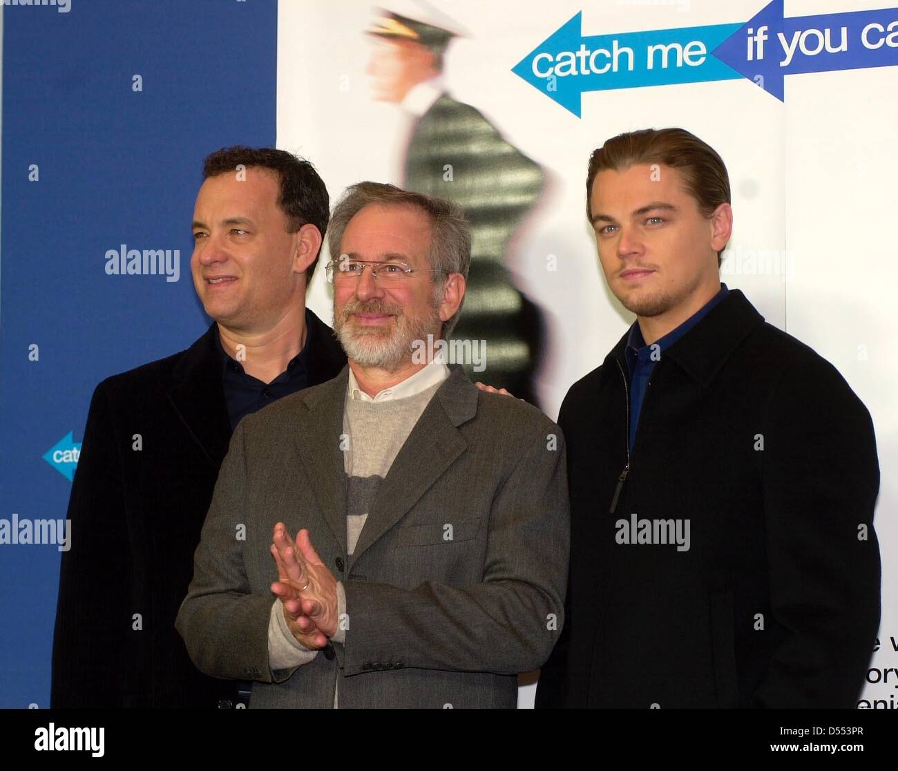 Tom Hanks, Steven Spielberg and Leonardo DiCaprio (l-r) at the press