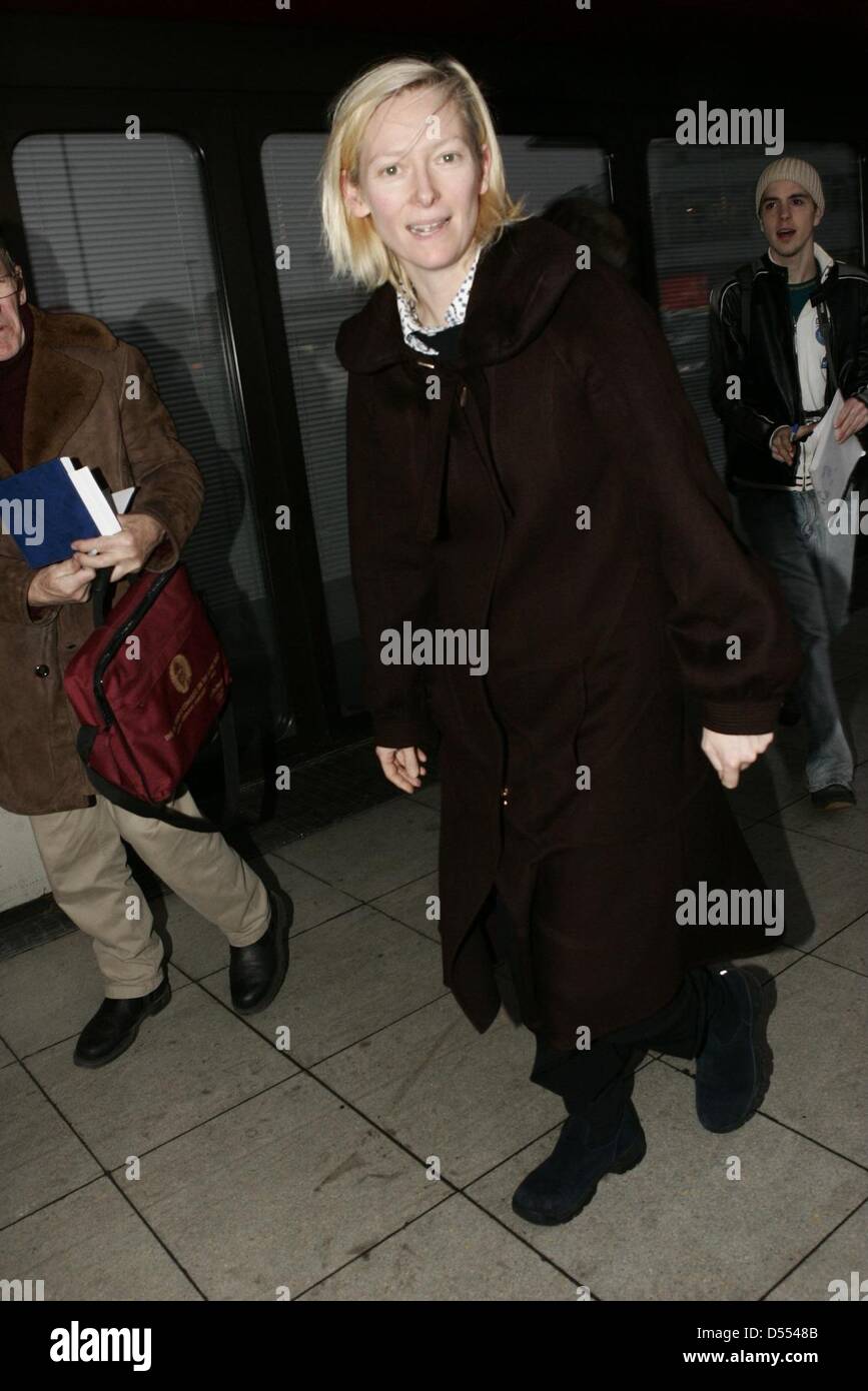 Tilda Swinton arrives at Airport Berlin/Tegel for the Berlinale 2005