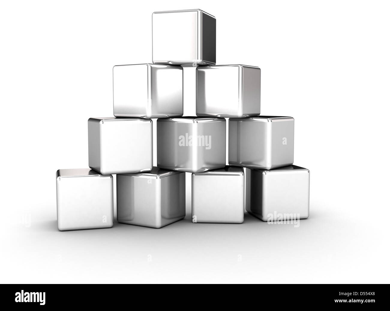 Chrome metal 3d cubes in the shape of a pyramid Stock Photo