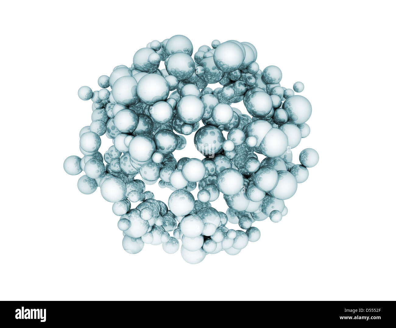 Cluster of small metal spheres isolated on white background Stock Photo