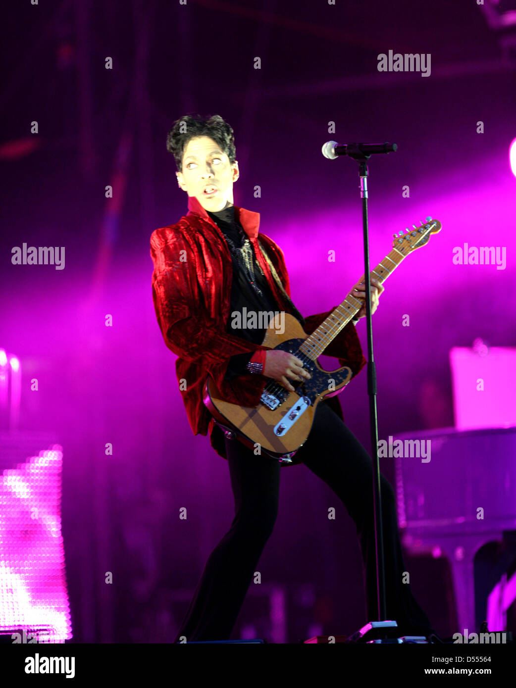 The rock/ pop/ funk musician Prince in concert at the annual Sziget Festival in Budapest, Hungary, on Tuesday, August 9, 2011. Stock Photo