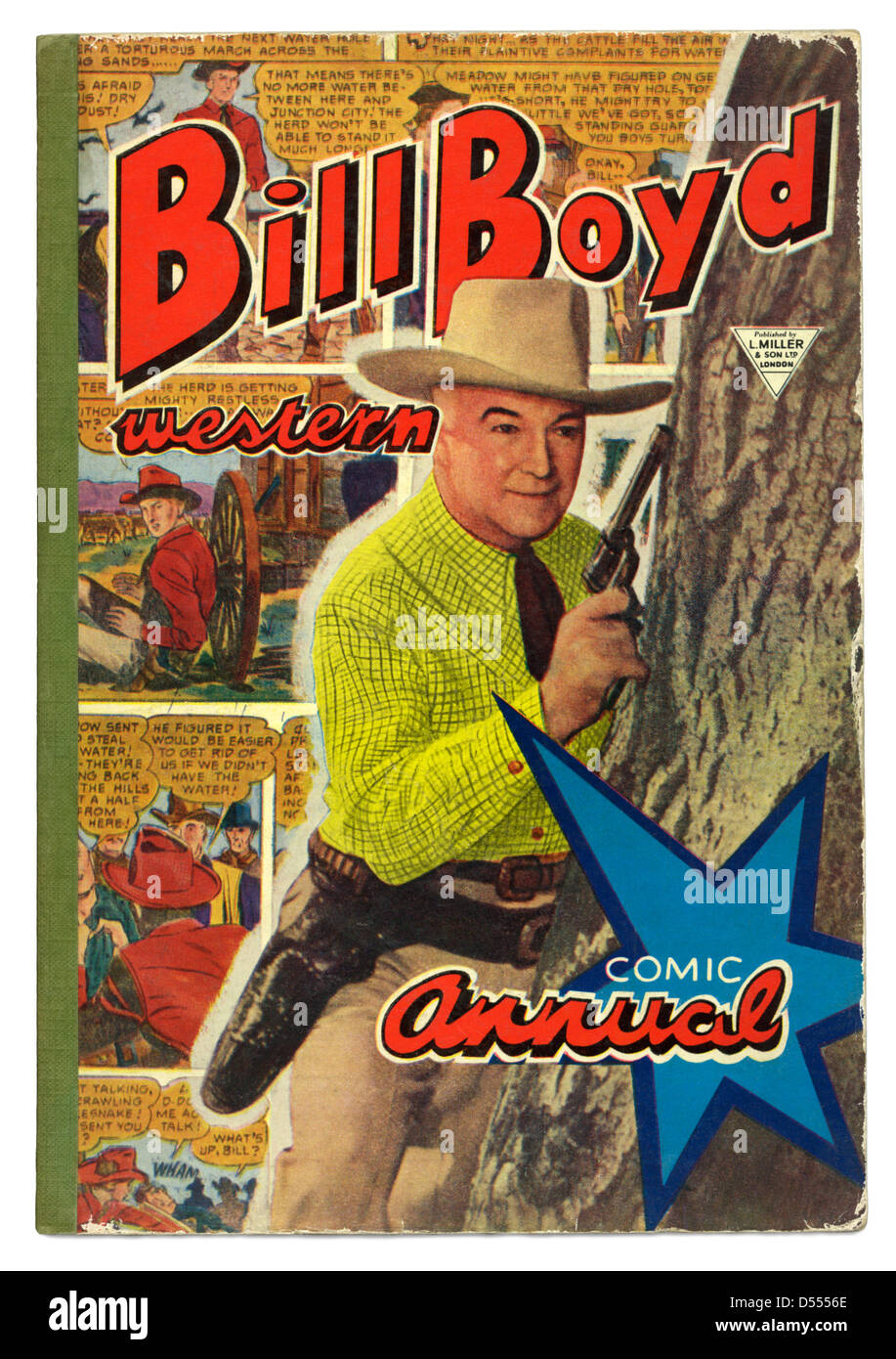 Vintage 50s children's book, The Bill Boyd Western Comic Annual - Boyd was best known for the 1930s Hopalong Cassidy film series Stock Photo