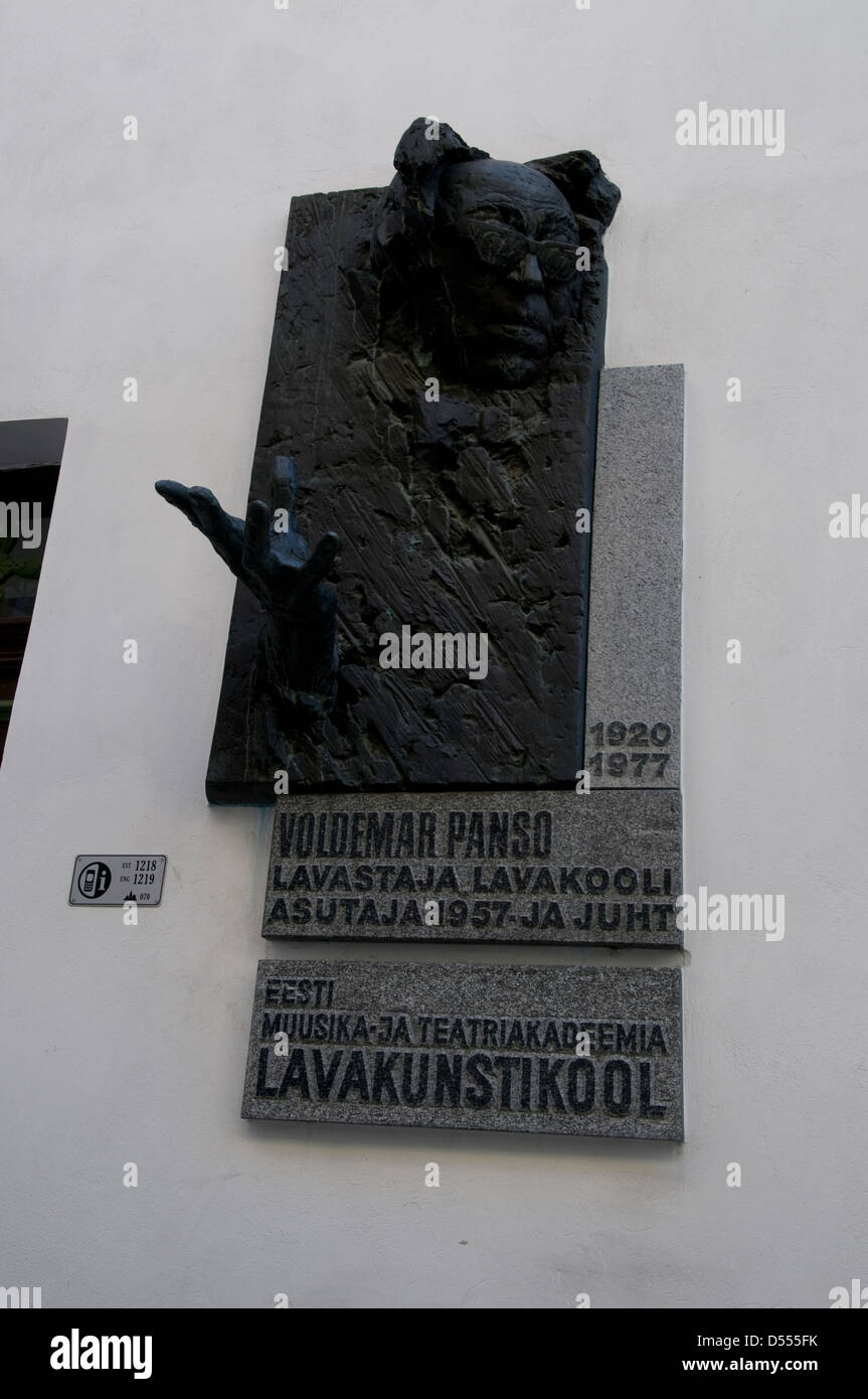 A plaque on the wall at the Drama School of Estonian Academy of Music and Theatre in Tallinn, Estonia, Baltic States. Stock Photo