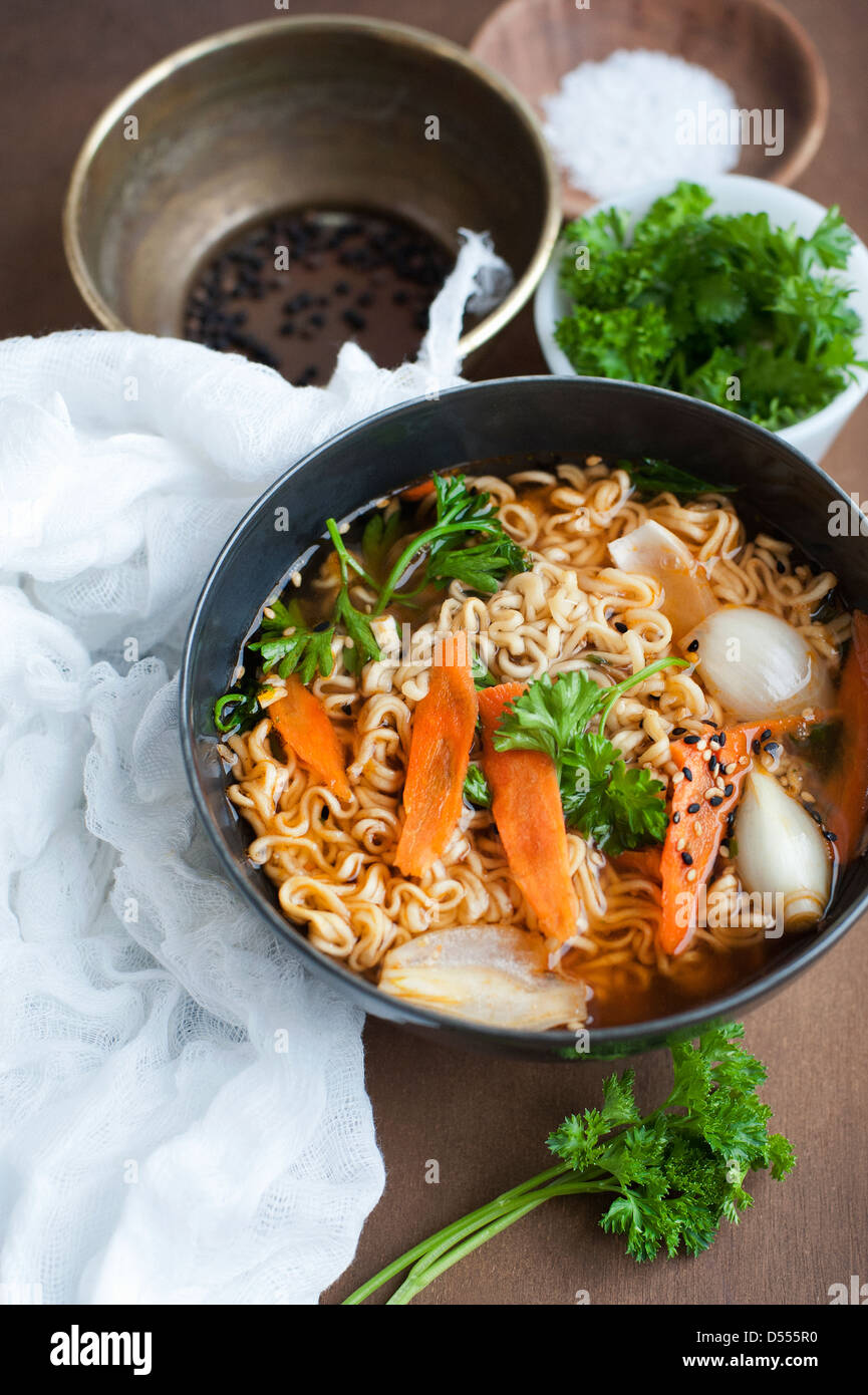 Bowl of vegetable noodle soup Stock Photo Alamy