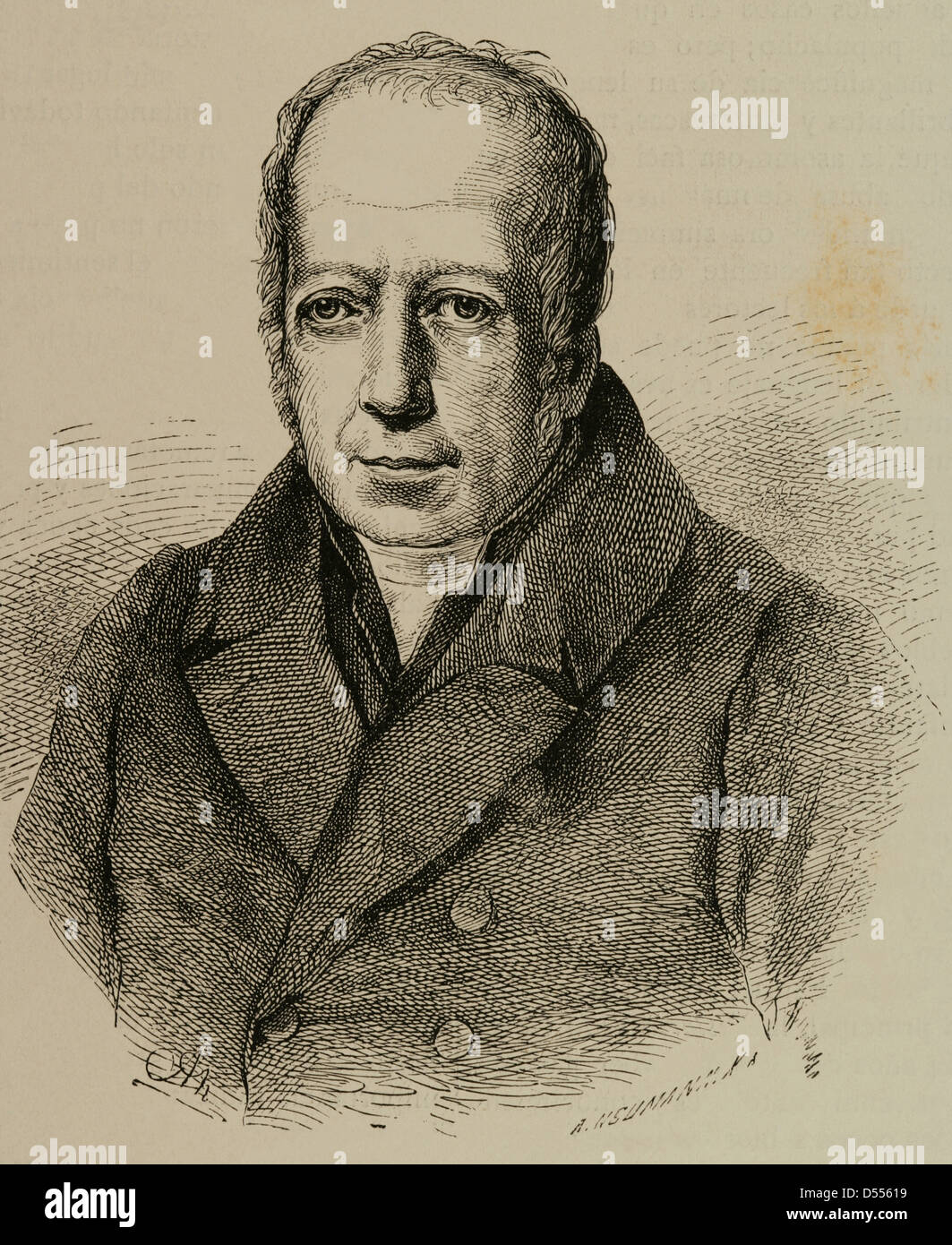Alexander von Humboldt (1769-1859). German naturalist and geographer. Engraving of A. Neumann in Our Century, 1883. Stock Photo