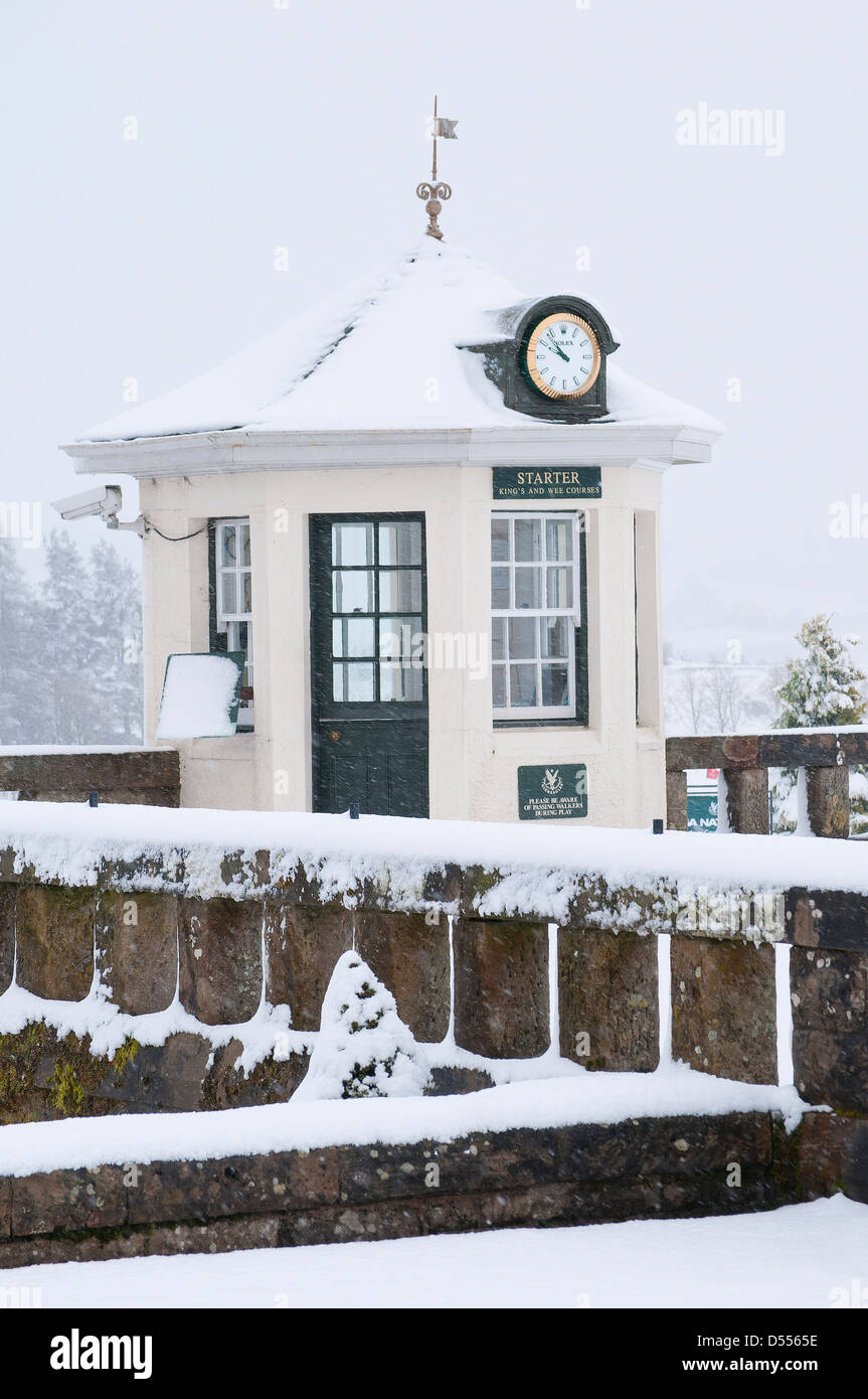 Starter's Box at the King's Course, Gleneagles. The starter was excused work for the day however, due to a sudden blizzard. Stock Photo