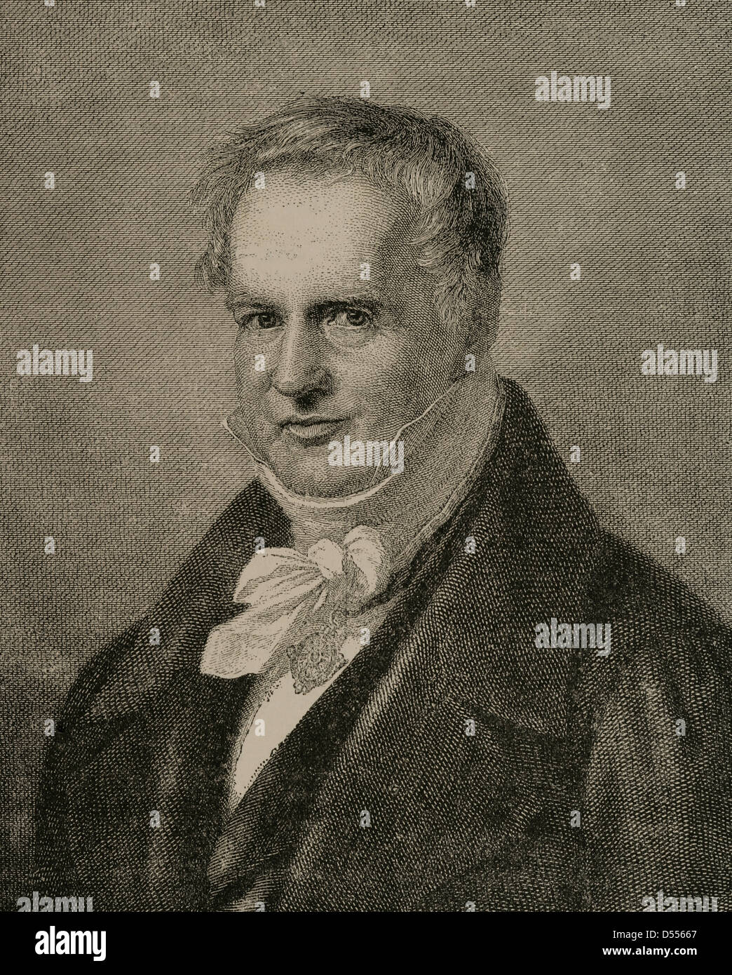 Alexander von Humboldt (1769-1859). German naturalist and geographer. Engraving of A. Neumann in Our Century, 1883. Stock Photo
