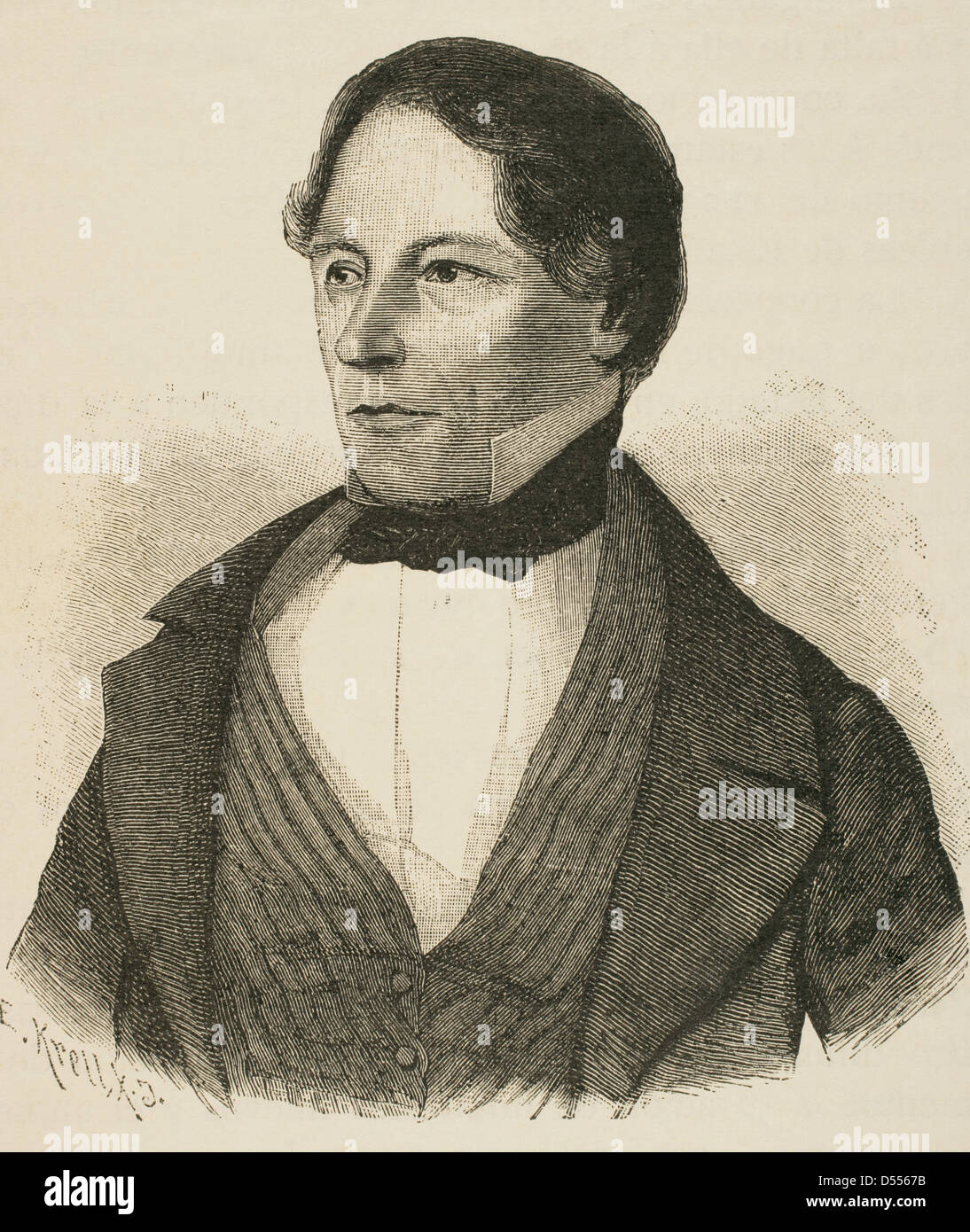 David Hansemann (1790-1864). Prussian politician and banker. Engraving in Universal History, 1885. Stock Photo