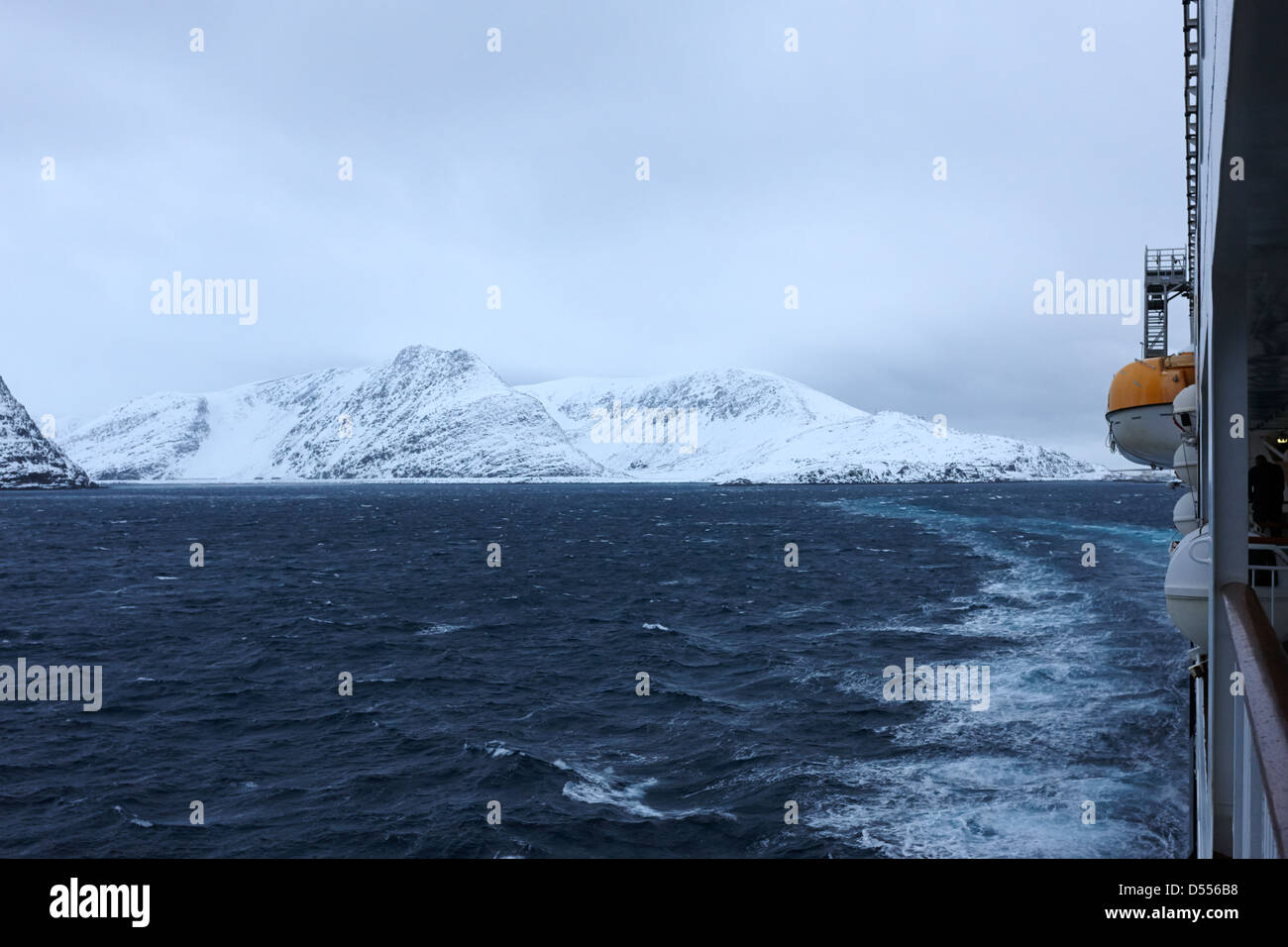on board hurtigruten passenger ship sailing through fjords during winter norway europe Stock Photo