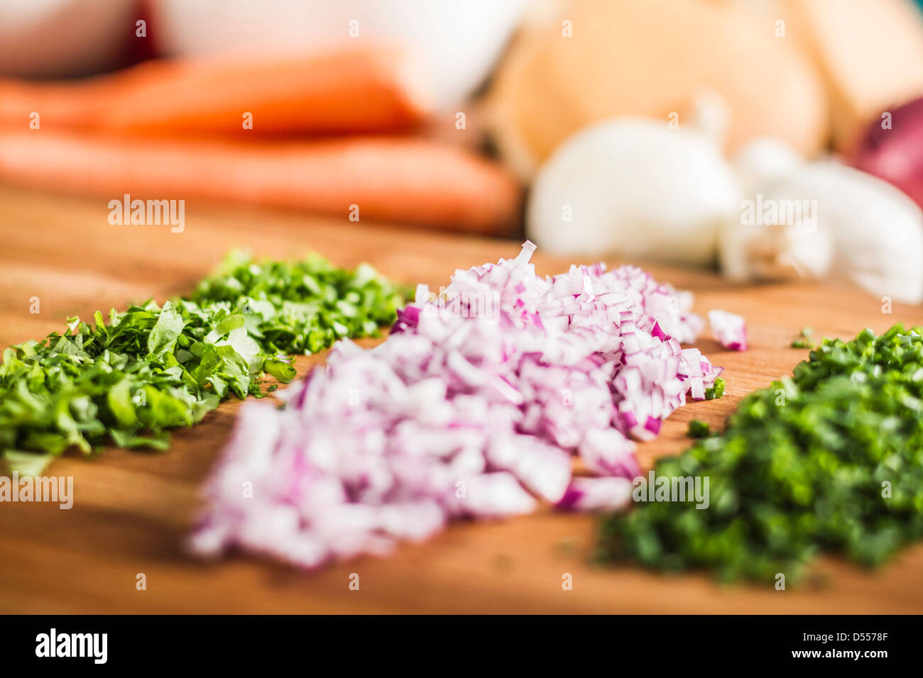 Close up of chopped chives and onions Stock Photo