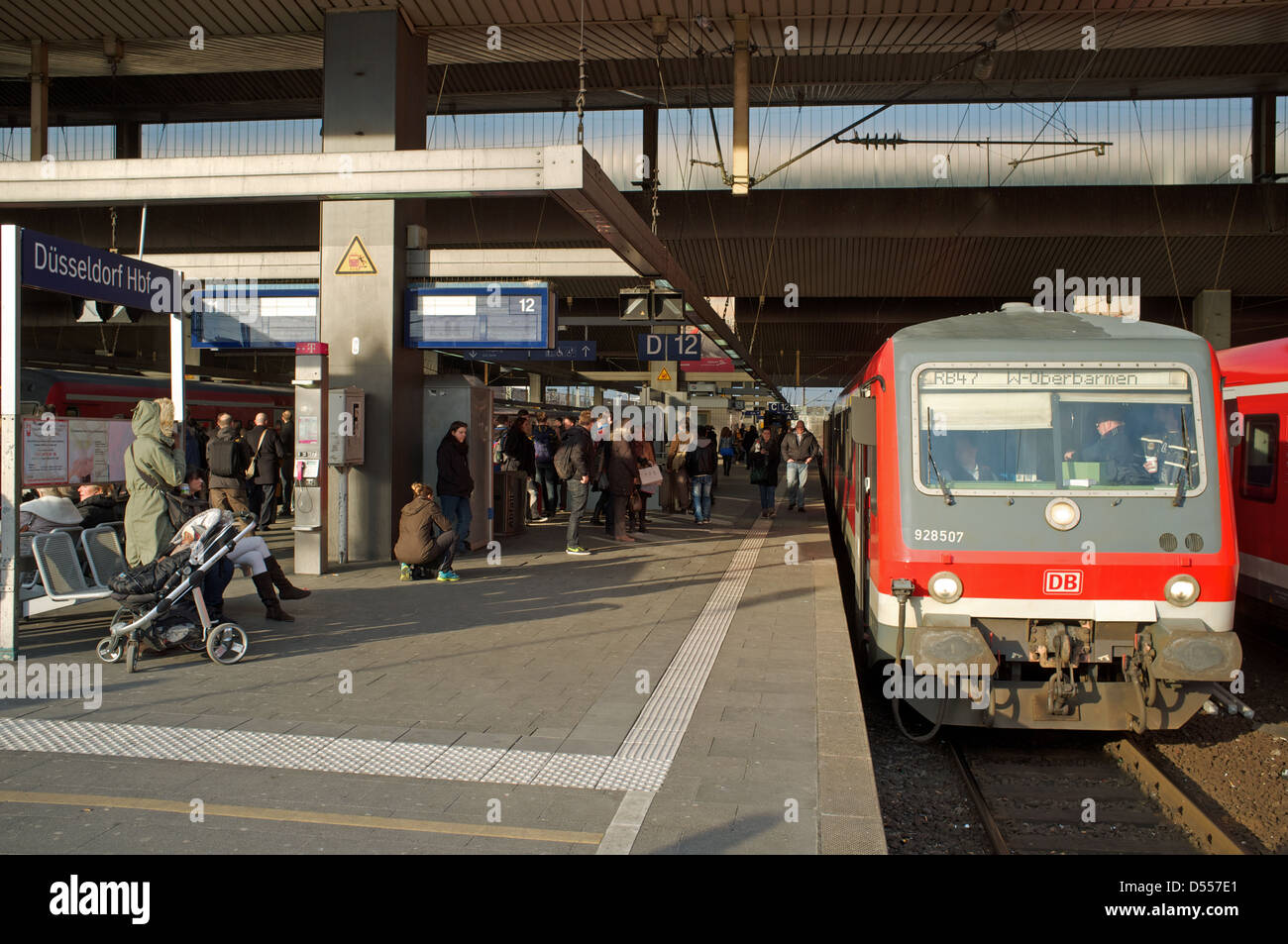 Local passenger train (RB47 Regional-Bahn) to Wuppertal, Dusseldorf HBF station Germany Stock Photo