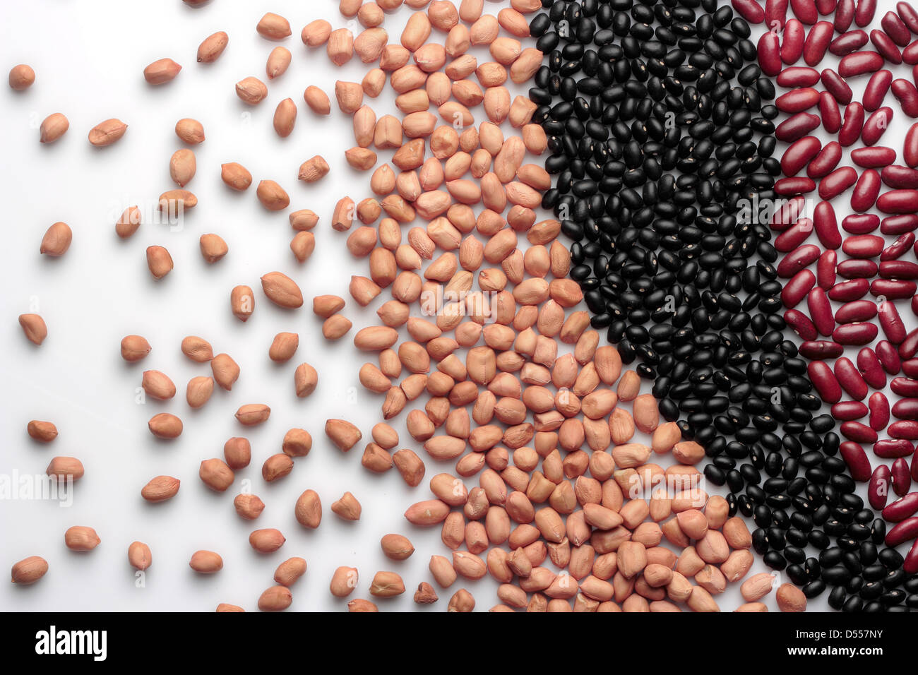 pattern of peanut red bean black bean 0n white background Stock Photo