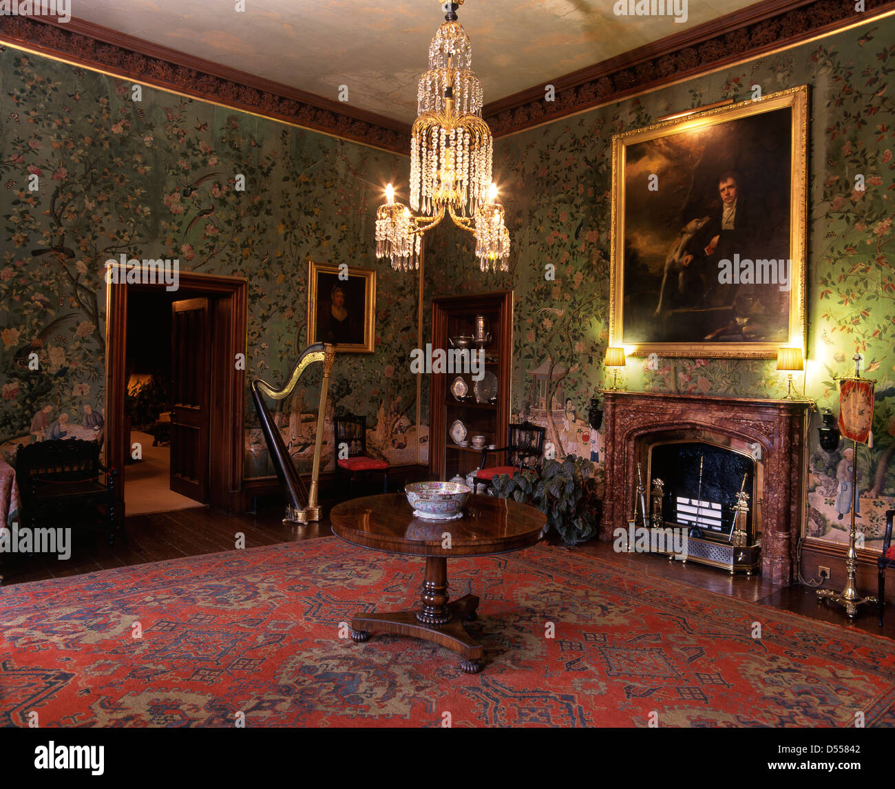 The drawing room of Abbotsford House, formerly the residence of historical novelist and poet, Sir Walter Scott Stock Photo