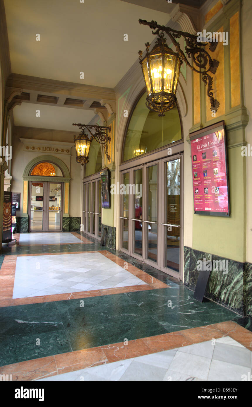 Entrance of the Grand Opera Theatre Liceu of Barcelona, in the Rambla of Barcelona. Stock Photo