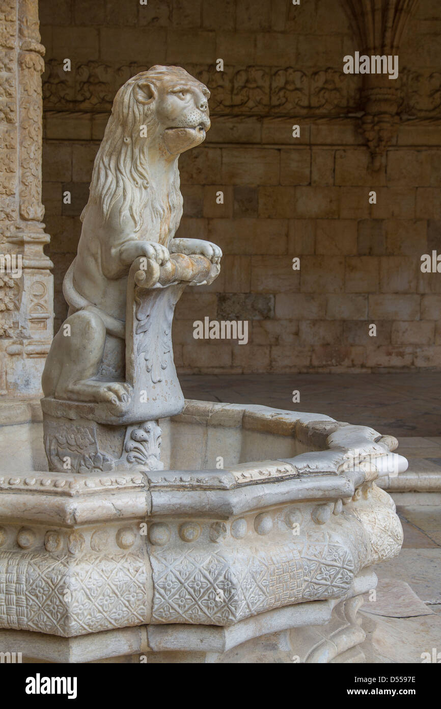 Portugal Lisbon, Jeronimos monastery, Cloisters water lion Stock Photo