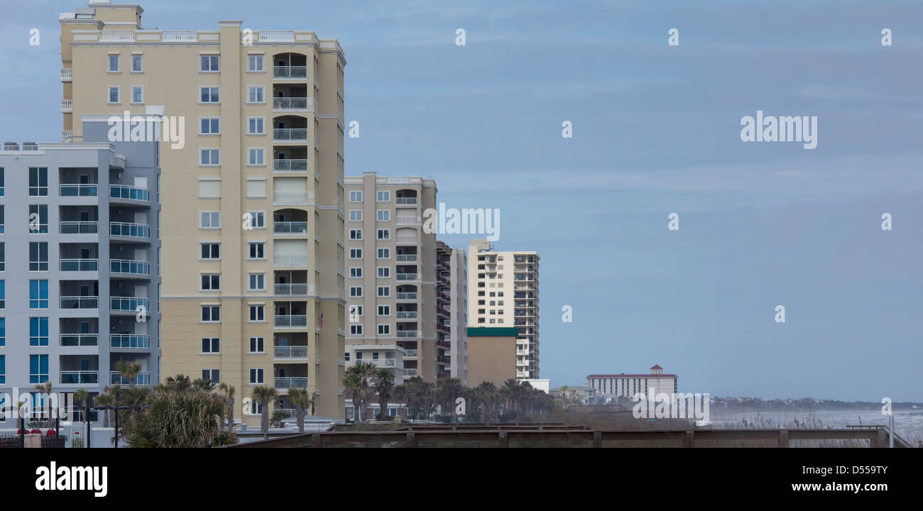 beachfront condominiums on a windy day in Jacksonville Beach, Florida