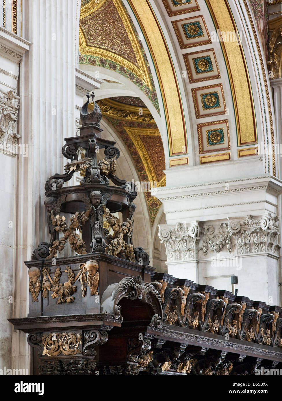 Saint Paul's Cathedral London. By Sir Christopher Wren, 1675-1710. View of choir or quire stalls Stock Photo