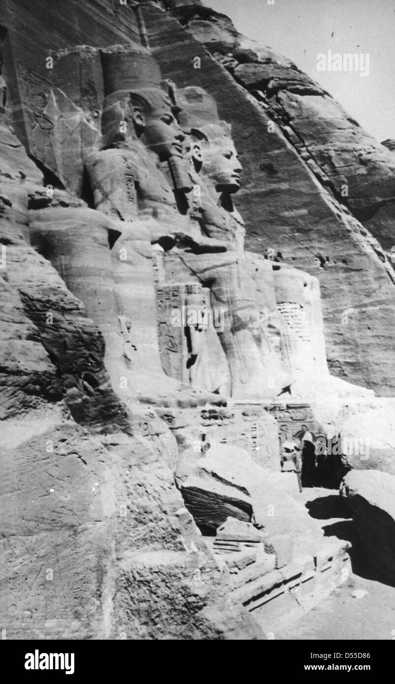 A photograph of the Abu Simbel temple in Egypt, showcasing the colossal ...