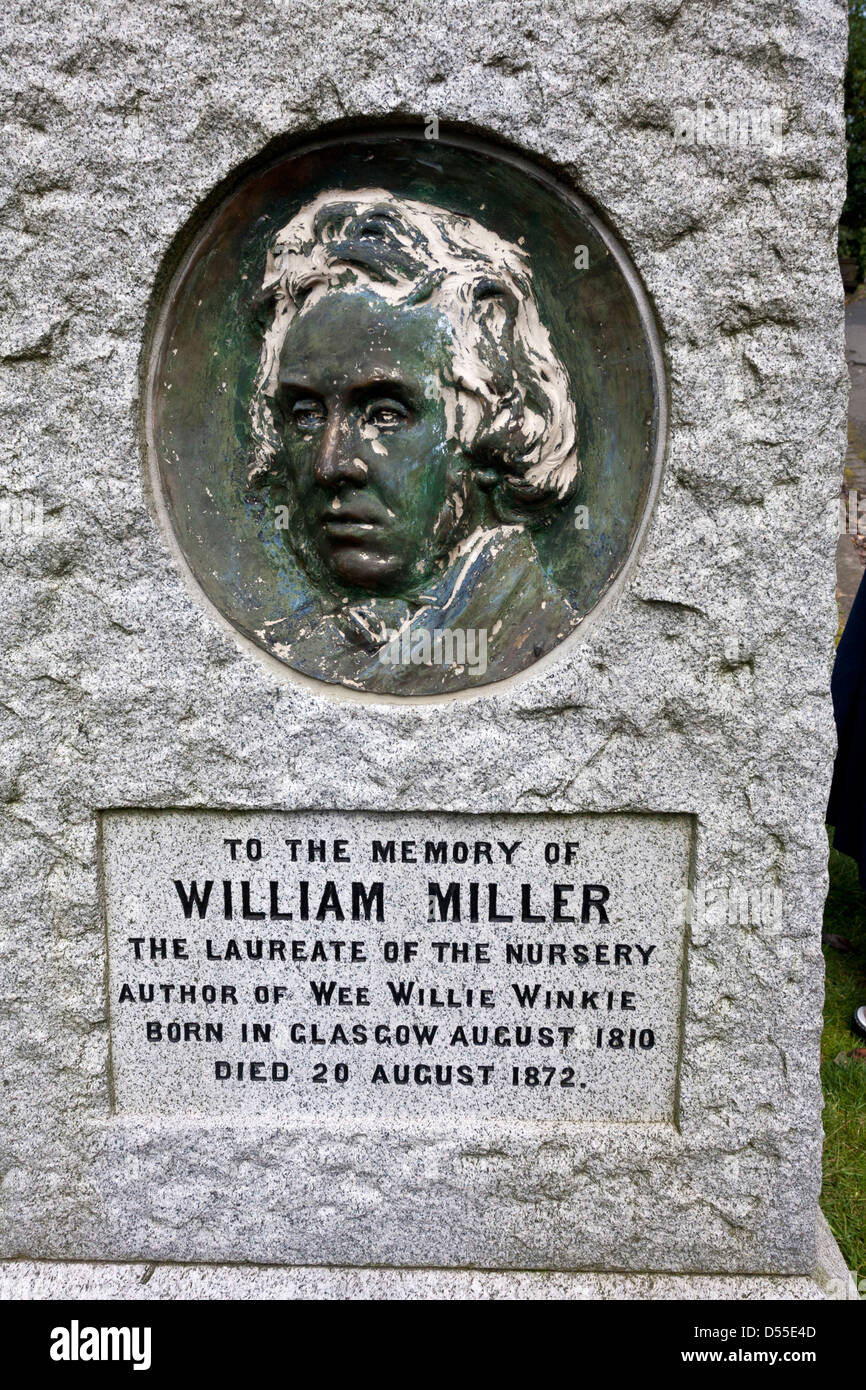 Tombstone to William Miller author of Wee Willie Winkie in the Glasgow Necropolis Stock Photo