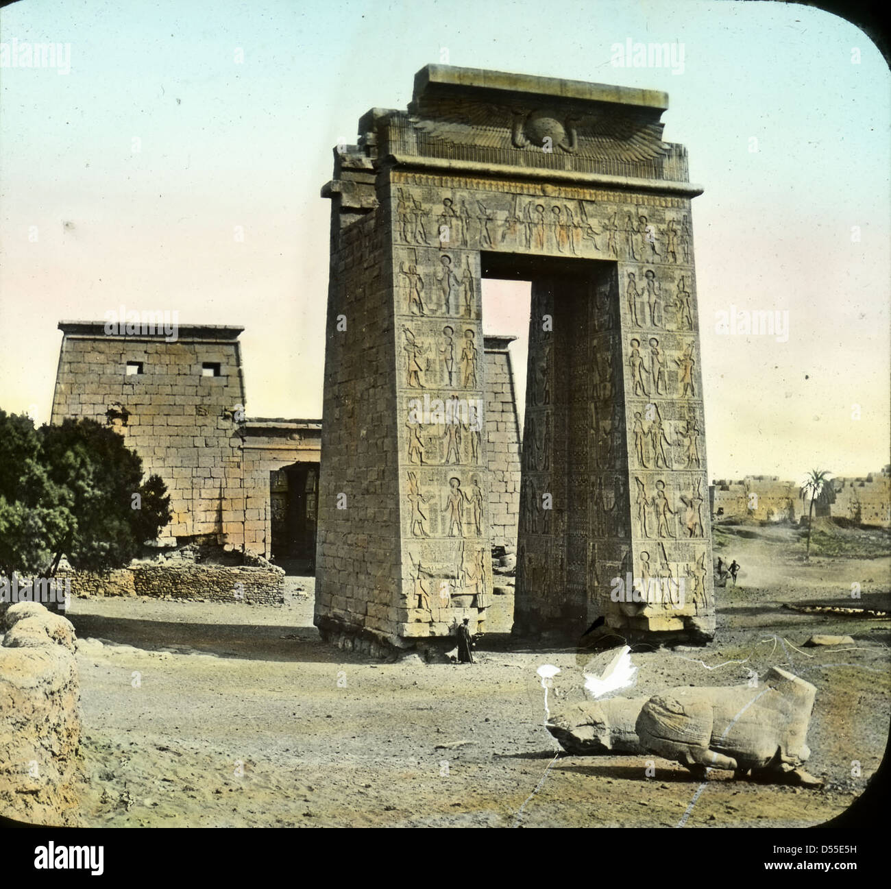 Egypt: Karnak. View of the Karnak temple precinct, gate of Ptolemy III, with the temple of Khonsu in the background Stock Photo