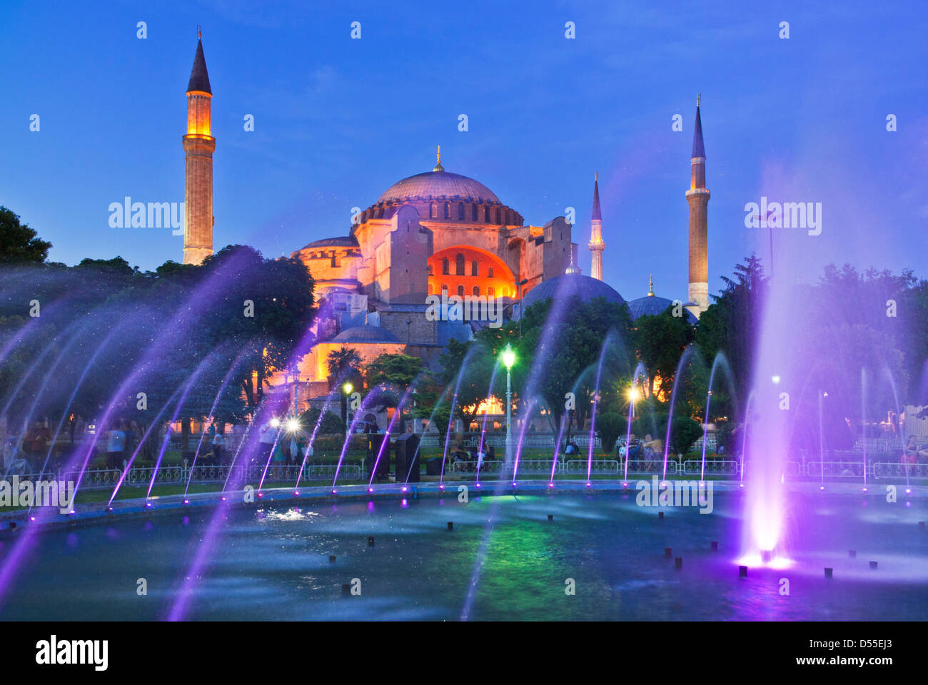 Hagia Sophia or Church of Holy Wisdom floodlit at night, Sultanahmet, Istanbul, Turkey Stock Photo