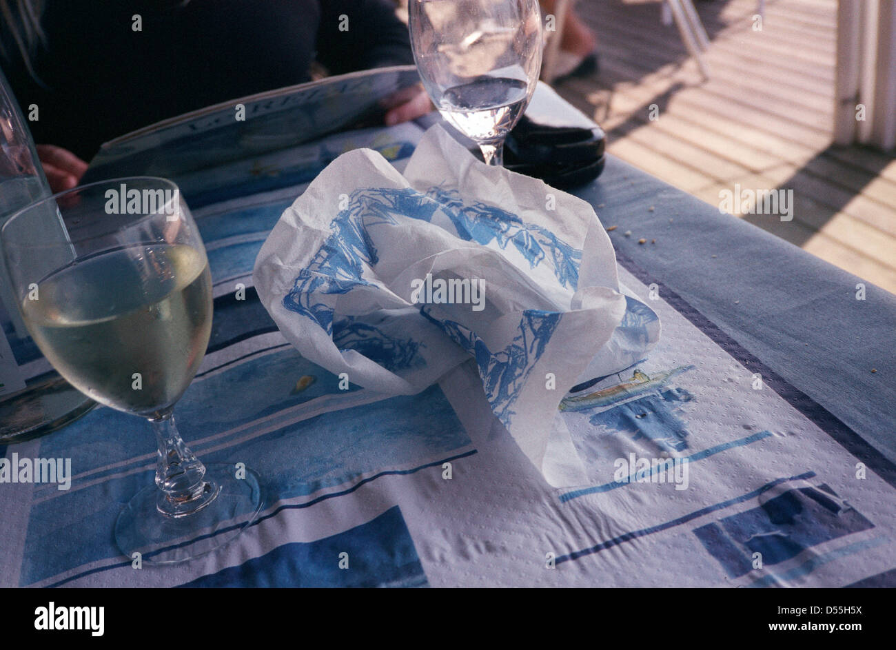 Dinner table after lunch, Brittany, France Stock Photo