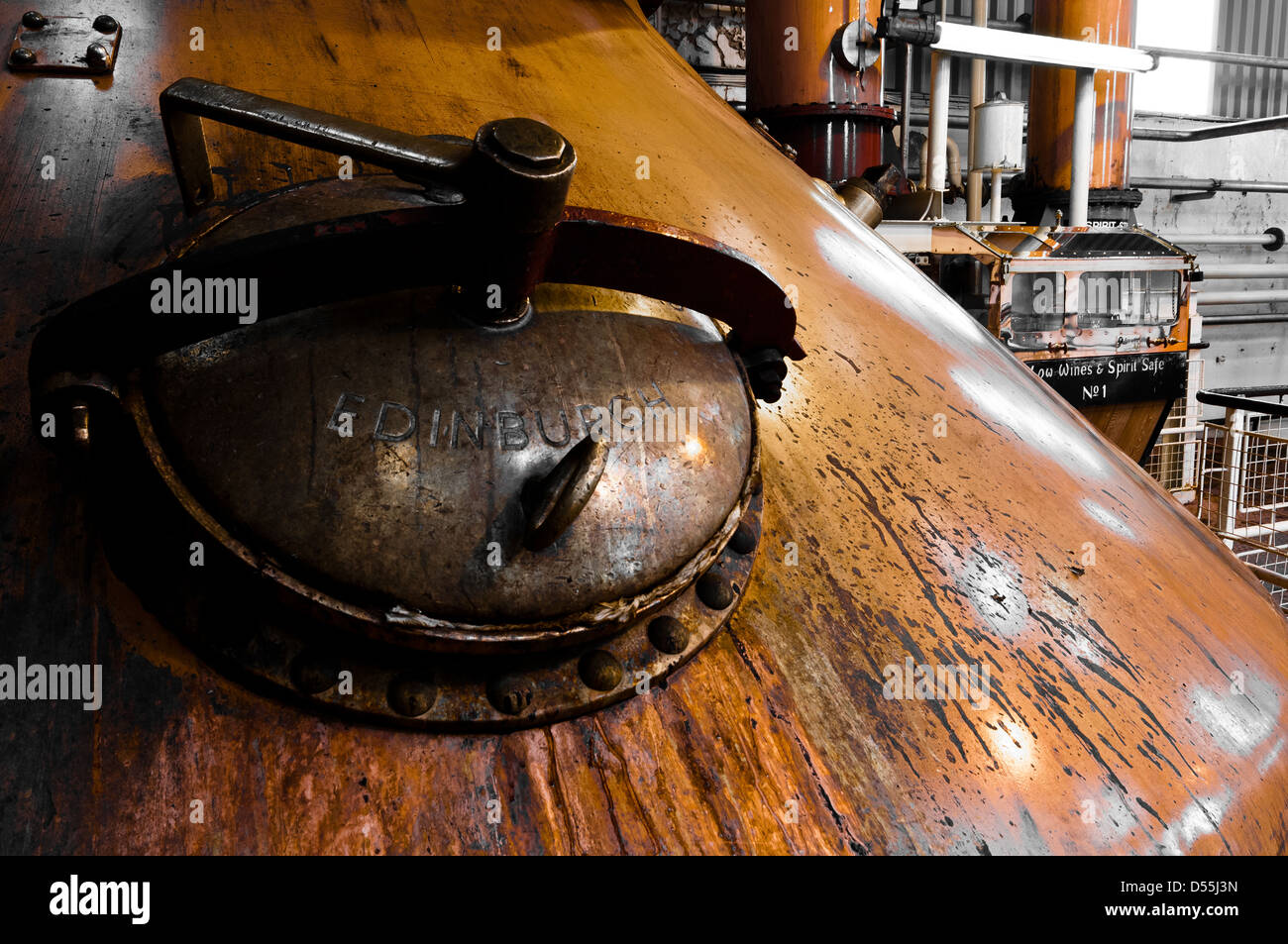 Interior shots of the Ben Nevis distillery stills safe and vats Stock