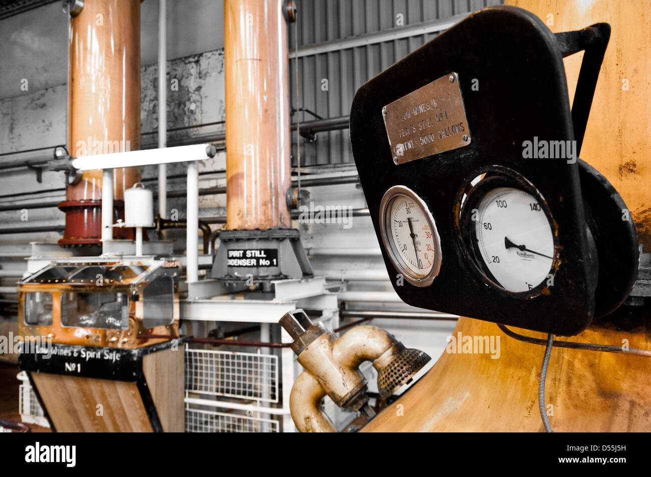 Interior shots of the Ben Nevis distillery stills safe and vats Stock
