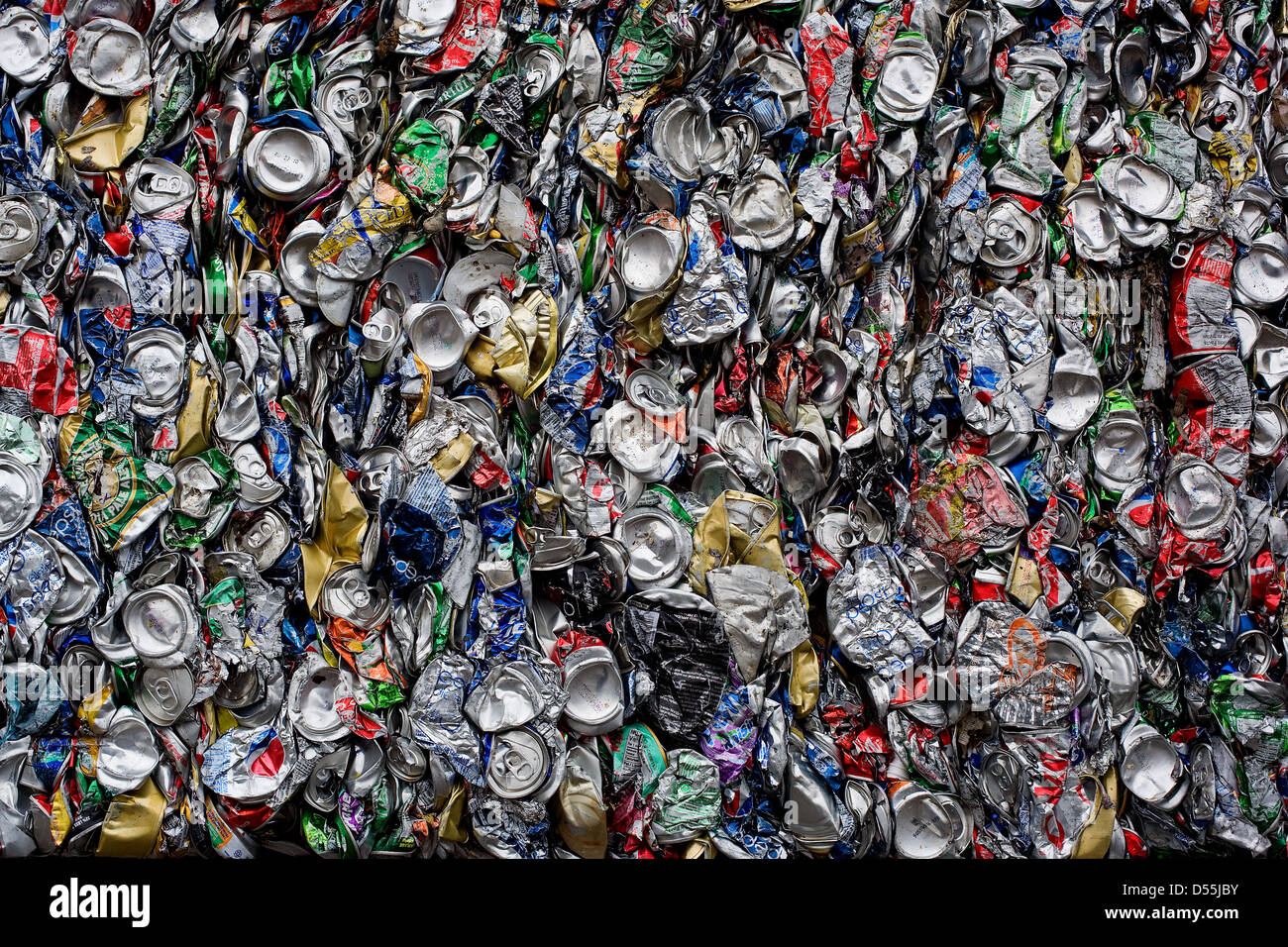 Photograph of crushed cans, in block form Stock Photo Alamy