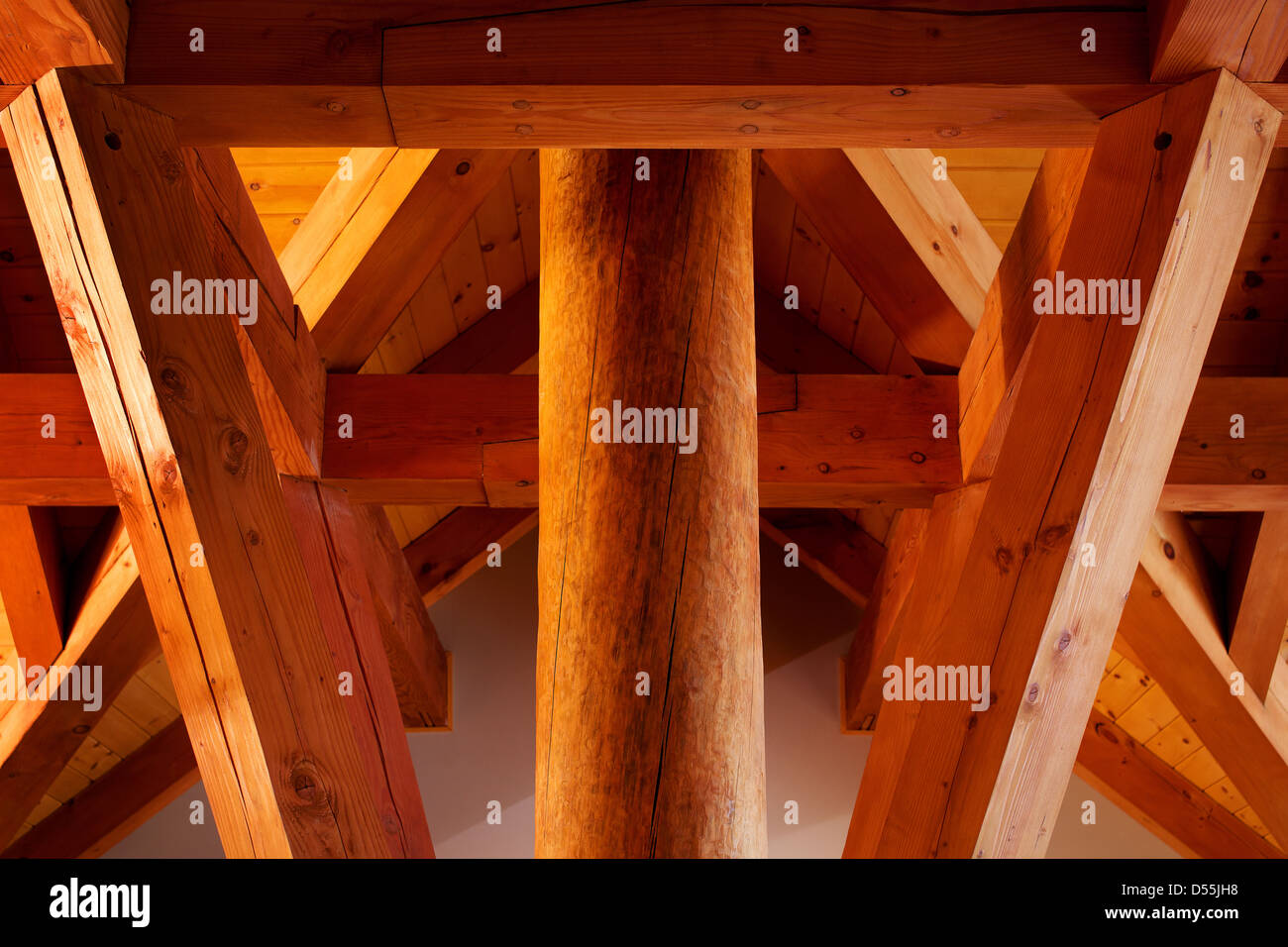 Interior Architectural shot of up scale class log cabin Stock Photo