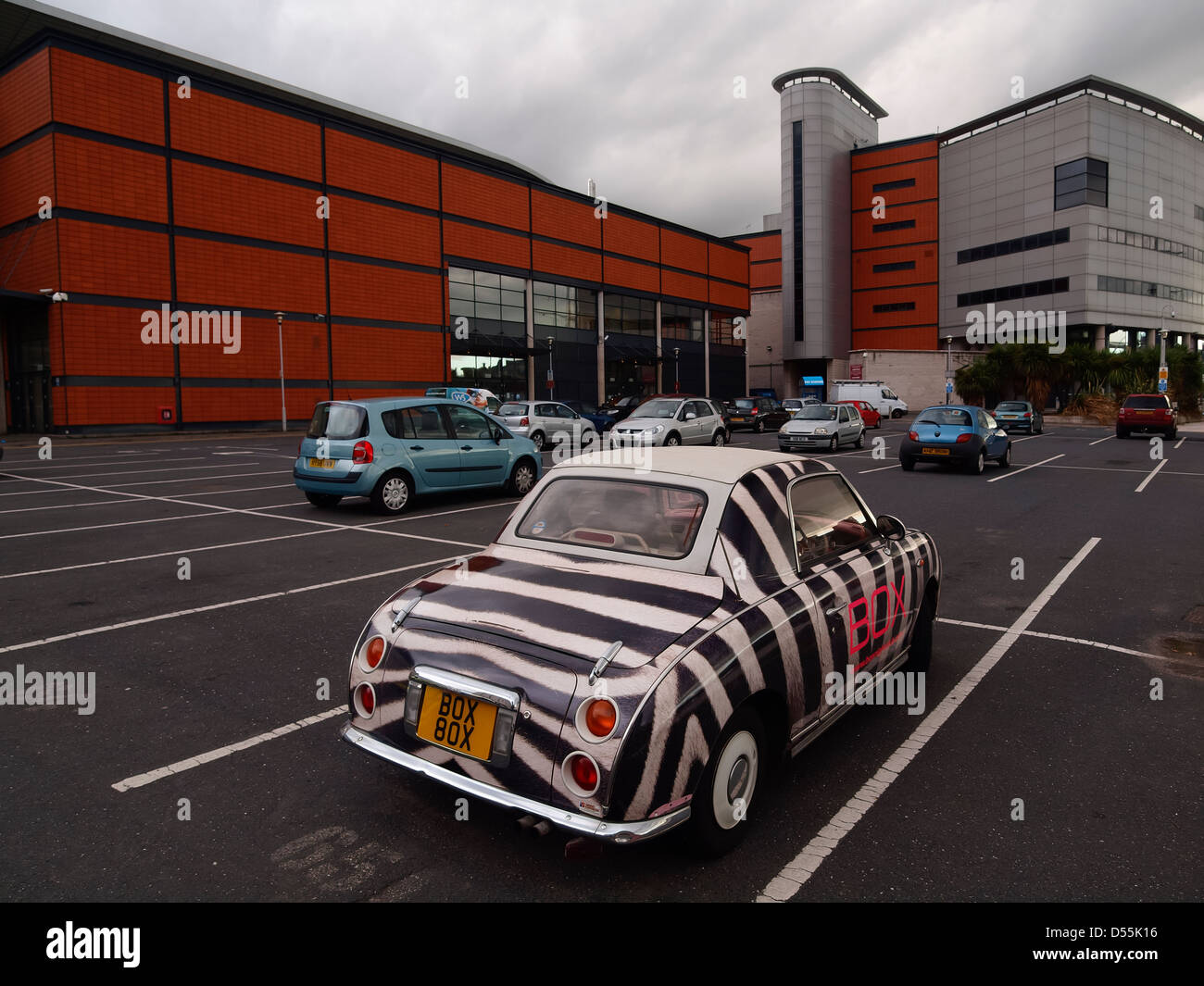 Vintage car park in Odyssey Arena complex in Belfast Stock Photo