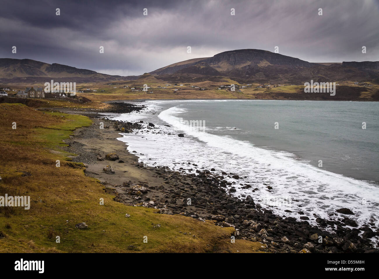 Stormy weather over Staffin Bay, Isle of Skye, Scotland Stock Photo