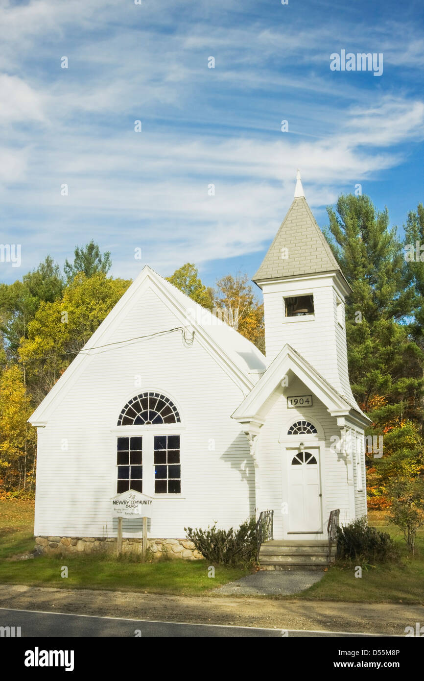 Old small country church in fall Newry, Maine. Stock Photo