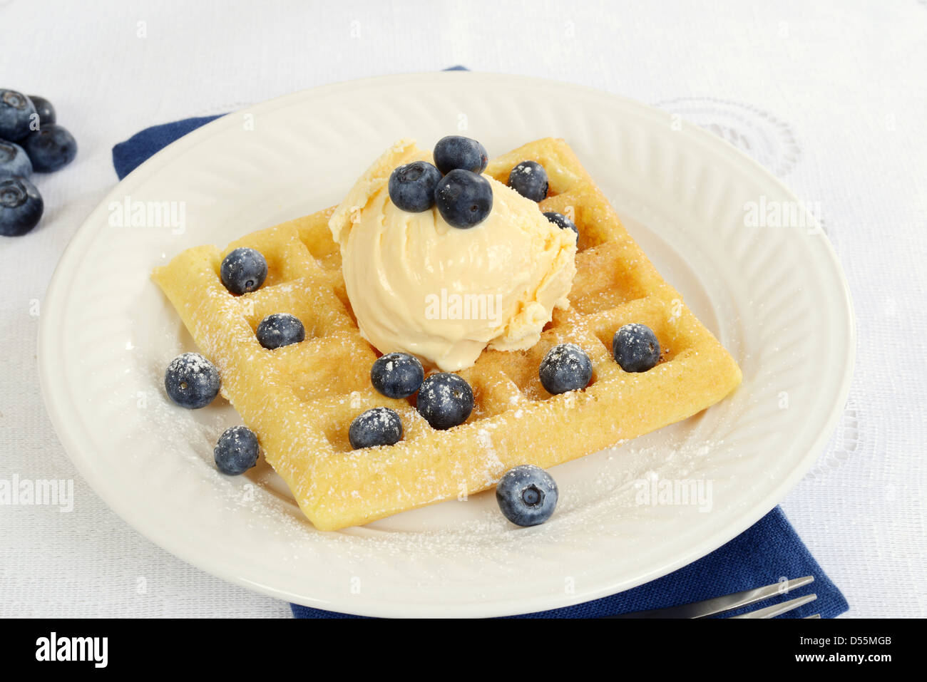 ice cream blueberry waffle Stock Photo Alamy