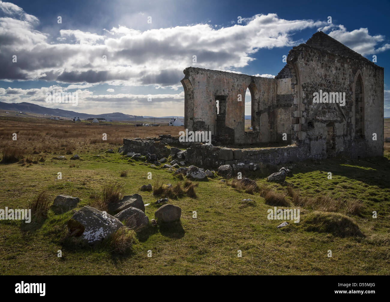 Ruins of a church at Kilmuir, Isle of Skye, Scotland. Built in1810 it