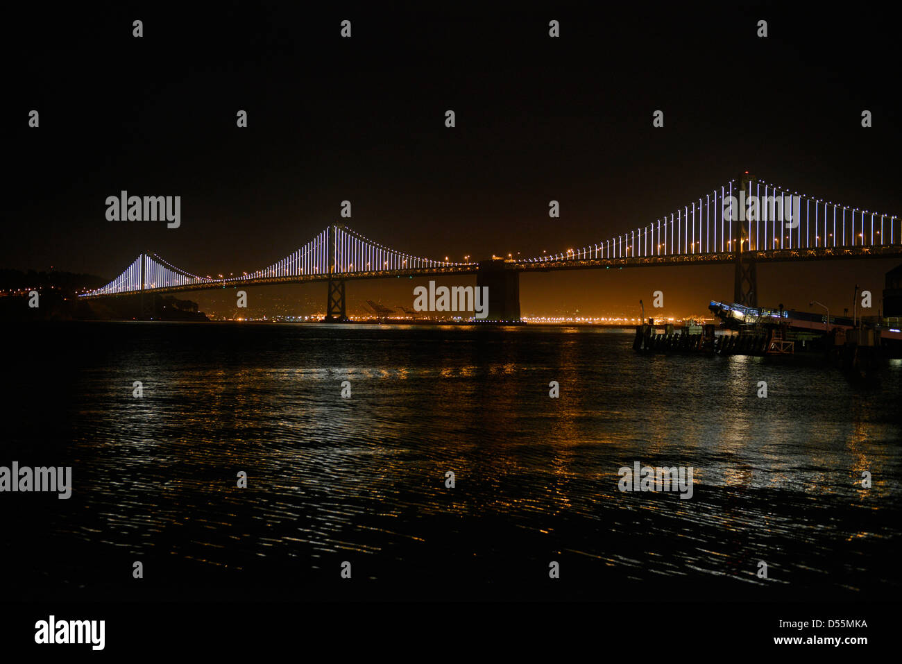 'The Bay Lights', a 25,000 LED light display on Bay Bridge in San Francisco, CA. Stock Photo