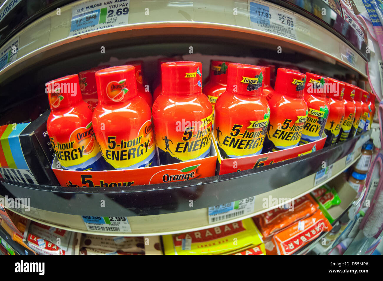 Five-Hour Energy on a supermarket shelf in New York Stock Photo