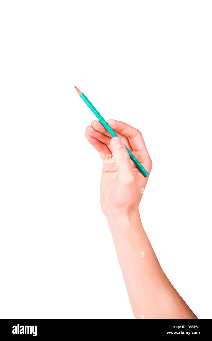 Male hand with a pencil writing something isolated on white Stock Photo ...