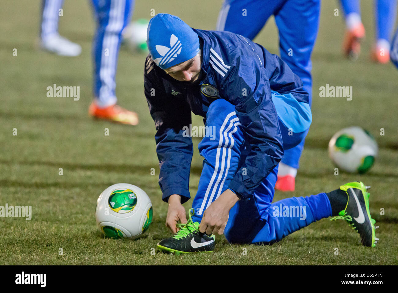Konstantin Engel of Kazakhstan warms up during a training session prior to the FIFA World Cup 2014 qualification group C soccer match between Germany and Kazakhstan in Nuremberg Germany, 25 March 2013. The match is played on 26 March 2013 in Nuremberg. Foto: Daniel Karmann/dpa Stock Photo