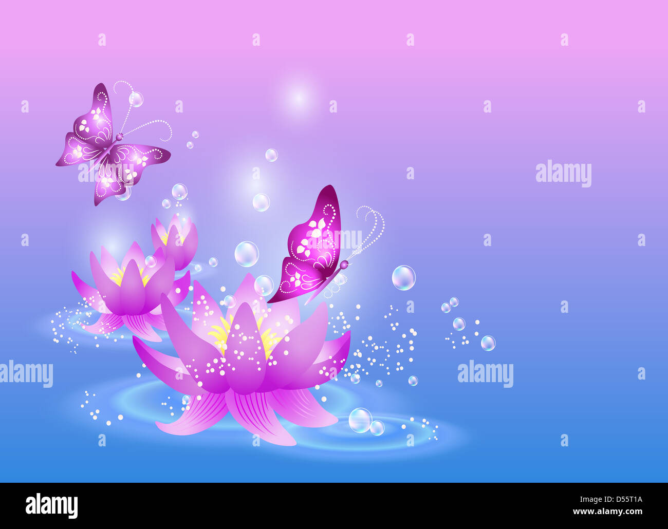 Magic lilies and butterfly Stock Photo