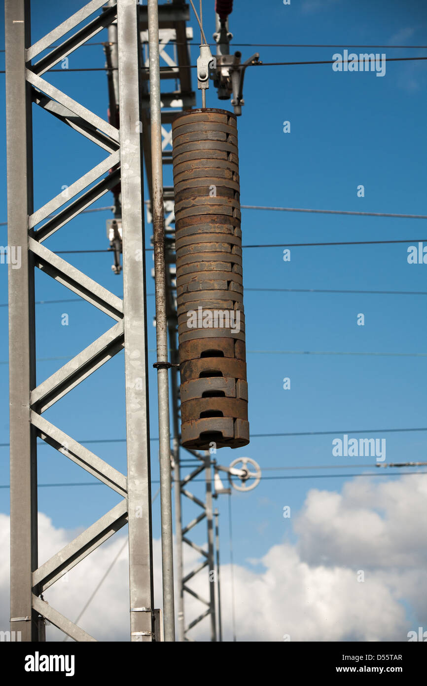 Detail of weights hanging from a railway signal Stock Photo - Alamy