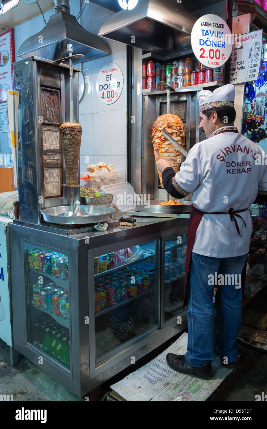 Cutting parts from doner kebap, Istanbul, Turkey Stock Photo
