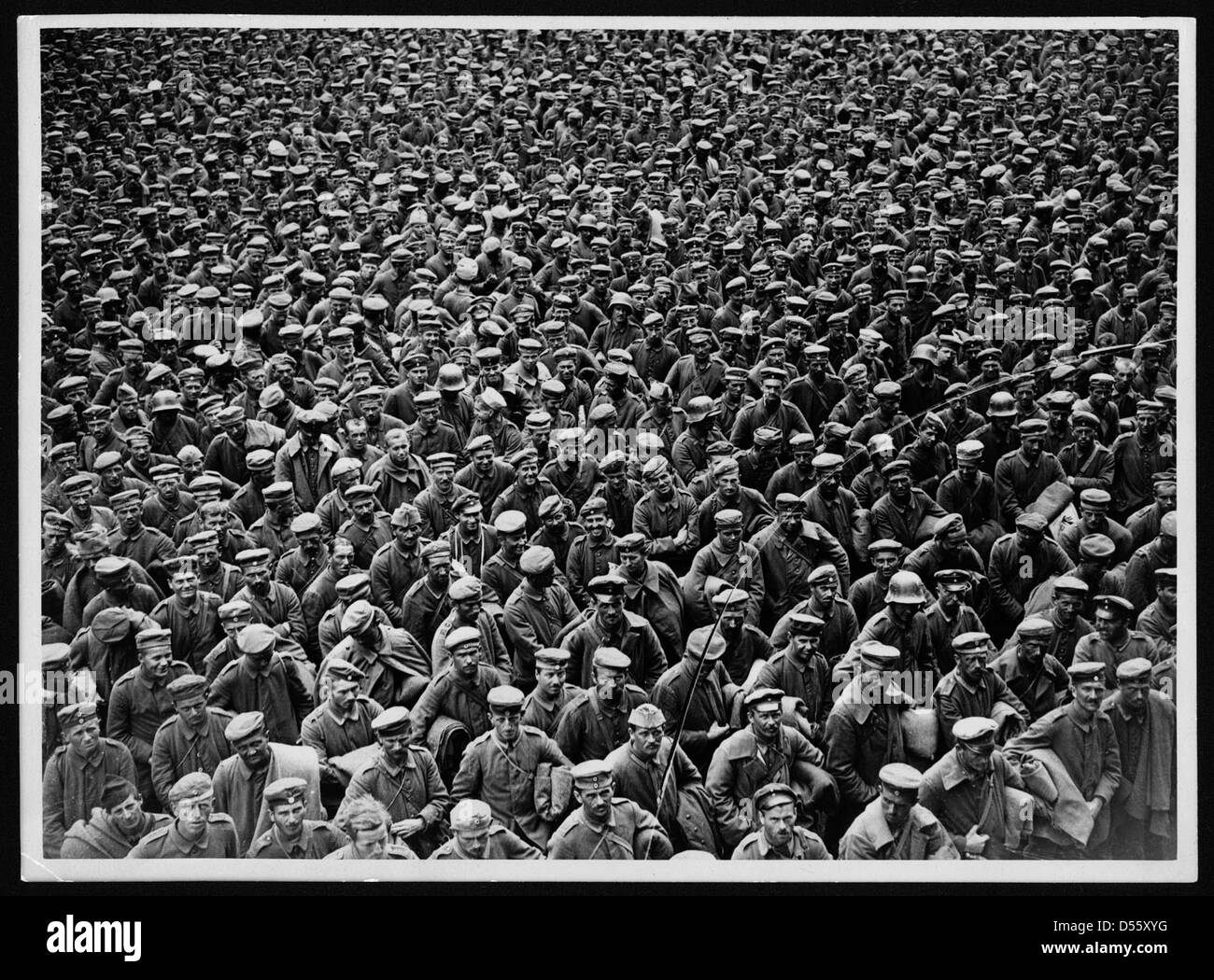 Massed German prisoners captured during a World War I offensive in ...