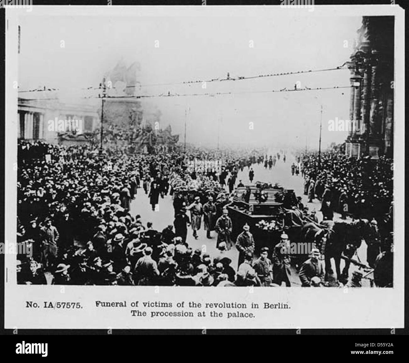 War Procession A military procession at a royal palace during World War I, likely ...