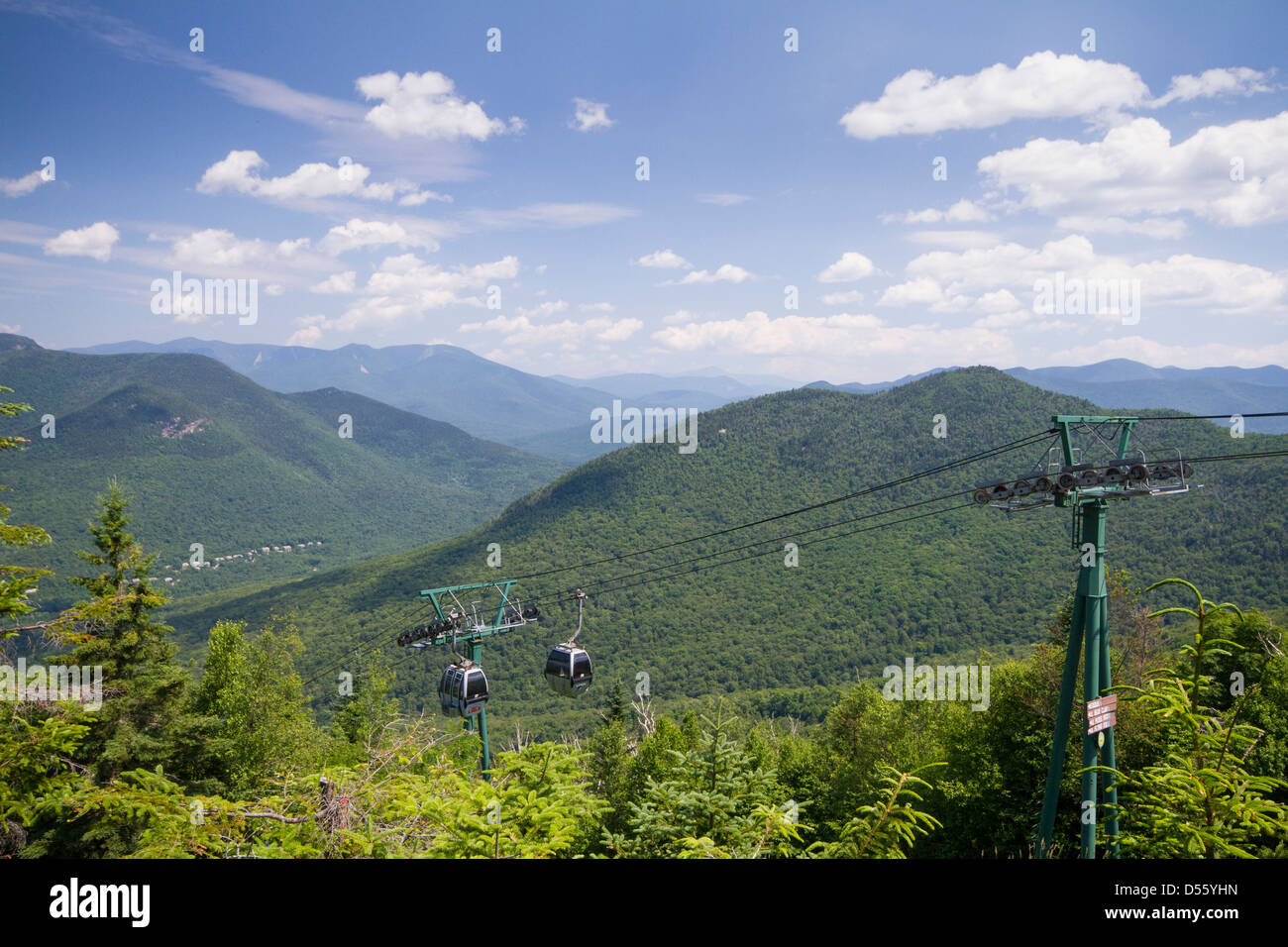 Gondola skyride at Loon Mountain Resort, NH with mountain landscape
