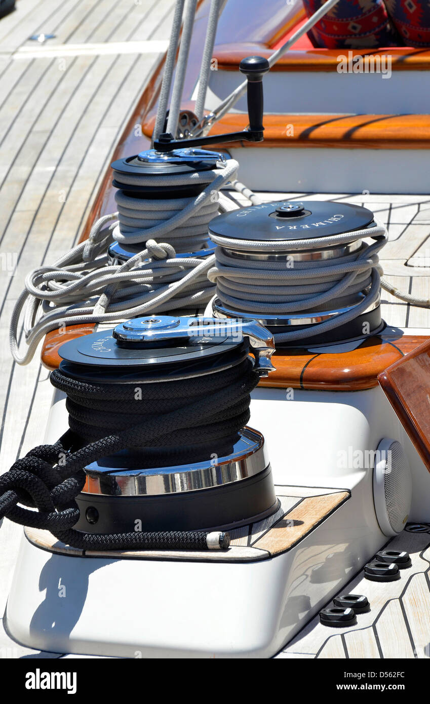 Main winches on sailing yacht Chimera, a 32 metre sail yacht built by