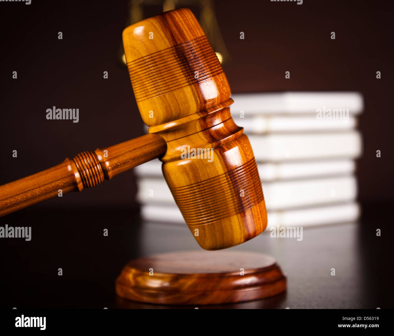 Law and justice concept, wooden gavel and old books Stock Photo Alamy