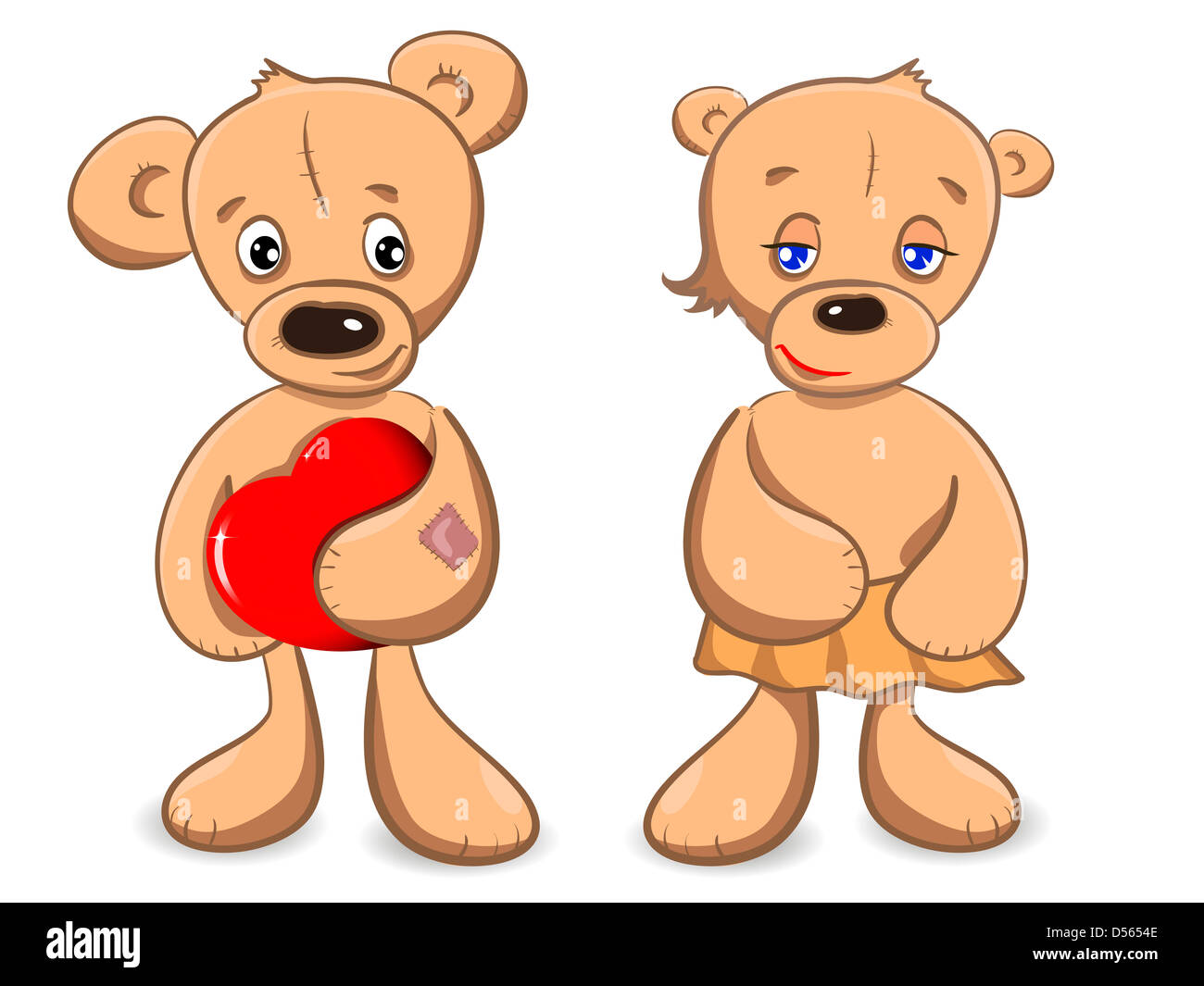 illustration two of teddy bears and red heart Stock Photo - Alamy